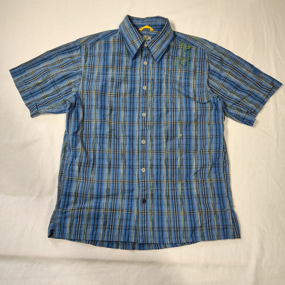 Mountain Hardwear Mens Plaid Button Up Shirt M Blue Synthetic Hiking Gorpcore